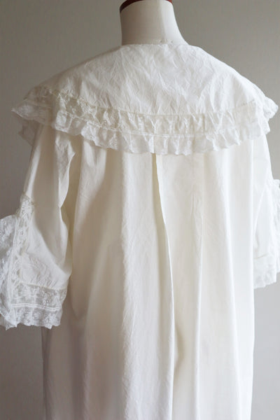 1900s Valancienne Lace Large Collar Cotton Dress