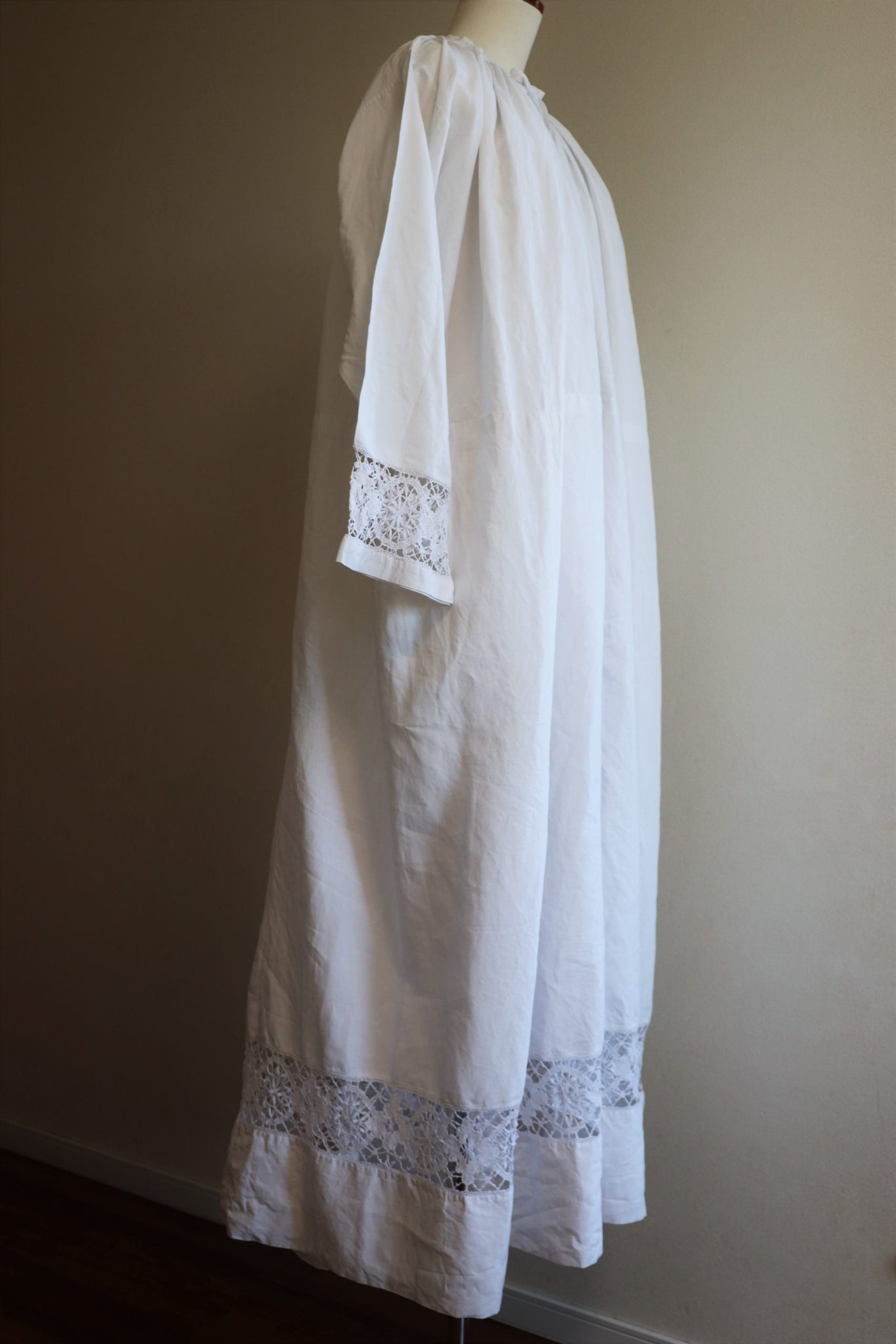 Antique Church Linen Dress Floor Length Hand Embroidery