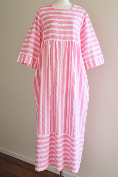 70s Pink Striped Cotton Long Dress