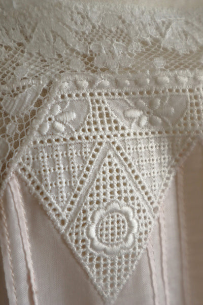 1910s Embroidered Lace Pale Pink Cotton Lingerie
