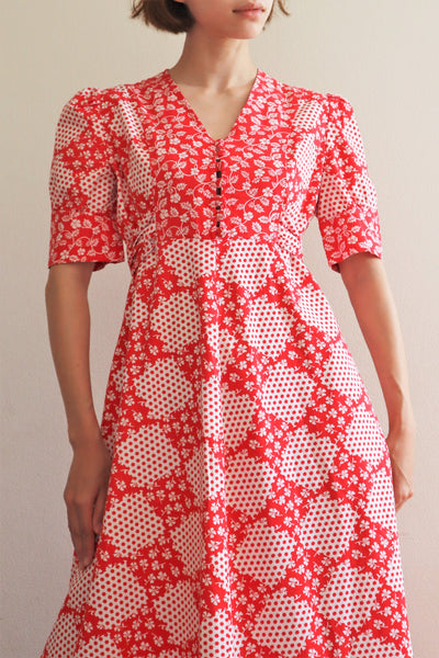 70s Cotton Floral Polka Dot Maxi Prairie Dress