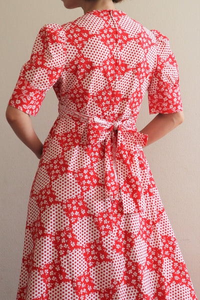 70s Cotton Floral Polka Dot Maxi Prairie Dress