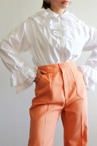 1900s Edwardian Hand Sewn Frilly Collar White Cotton Ruffled Blouse