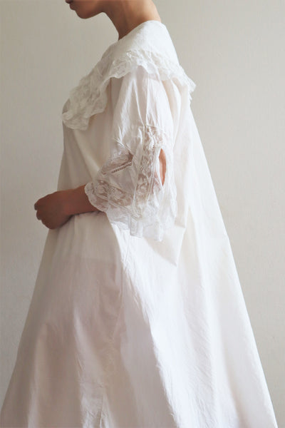 1900s Valancienne Lace Large Collar Cotton Dress