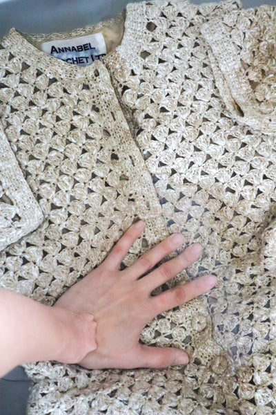70s Crochet Knit Linen Cotton Blouse