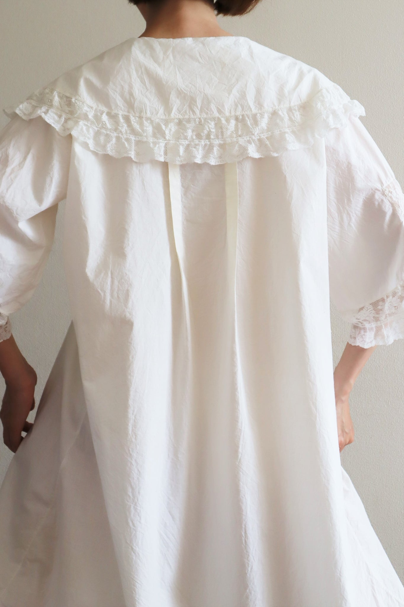 1900s Valancienne Lace Large Collar Cotton Dress