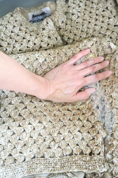 70s Crochet Knit Linen Cotton Blouse