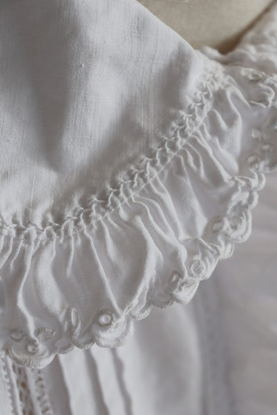 1900s Antique French Frill Collar White Cotton Blouse