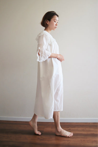 1900s Valancienne Lace Large Collar Cotton Dress