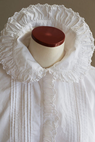 1900s Antique French Frill Collar White Cotton Blouse