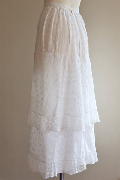 1910s Tiered Design White Cotton Skirt