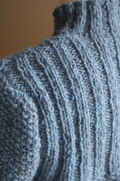 80s Hand Knit Pure Wool Blue Puff Sleeve Sweater