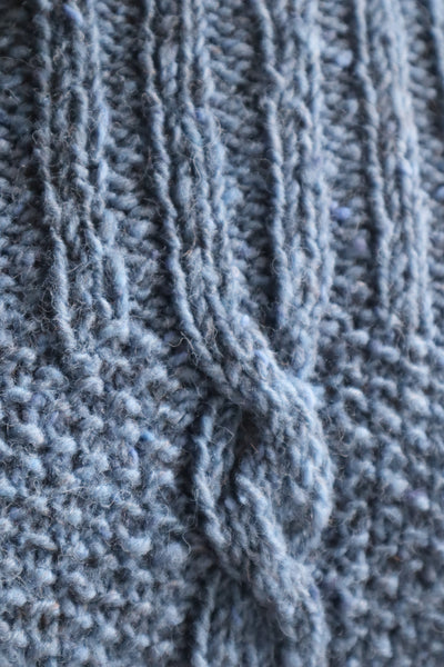 80s Hand Knit Pure Wool Blue Puff Sleeve Sweater