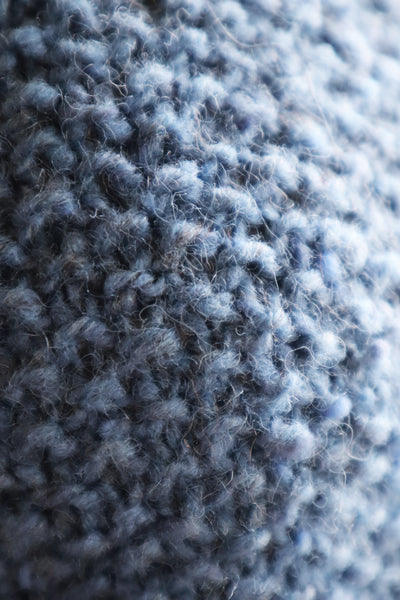 80s Hand Knit Pure Wool Blue Puff Sleeve Sweater