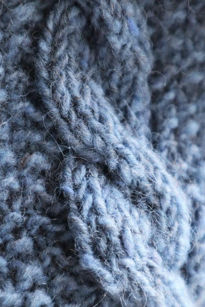 80s Hand Knit Pure Wool Blue Puff Sleeve Sweater