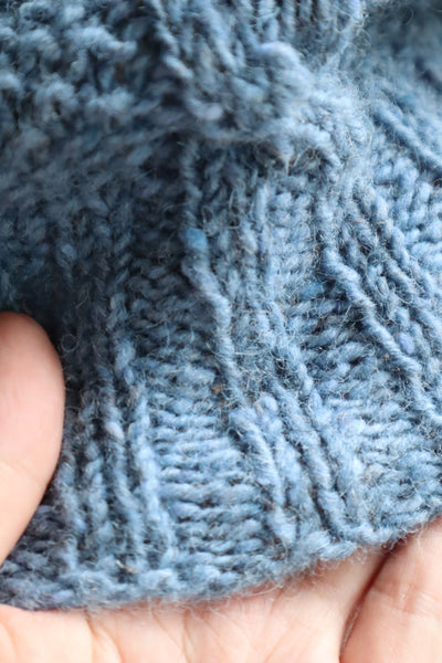 80s Hand Knit Pure Wool Blue Puff Sleeve Sweater