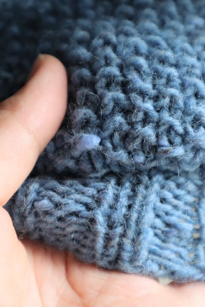 80s Hand Knit Pure Wool Blue Puff Sleeve Sweater