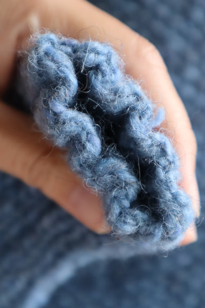 80s Hand Knit Pure Wool Blue Puff Sleeve Sweater