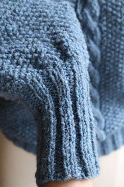 80s Hand Knit Pure Wool Blue Puff Sleeve Sweater