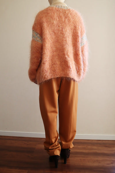 80s Hand Knit Pale Pink Mohair Cardigan