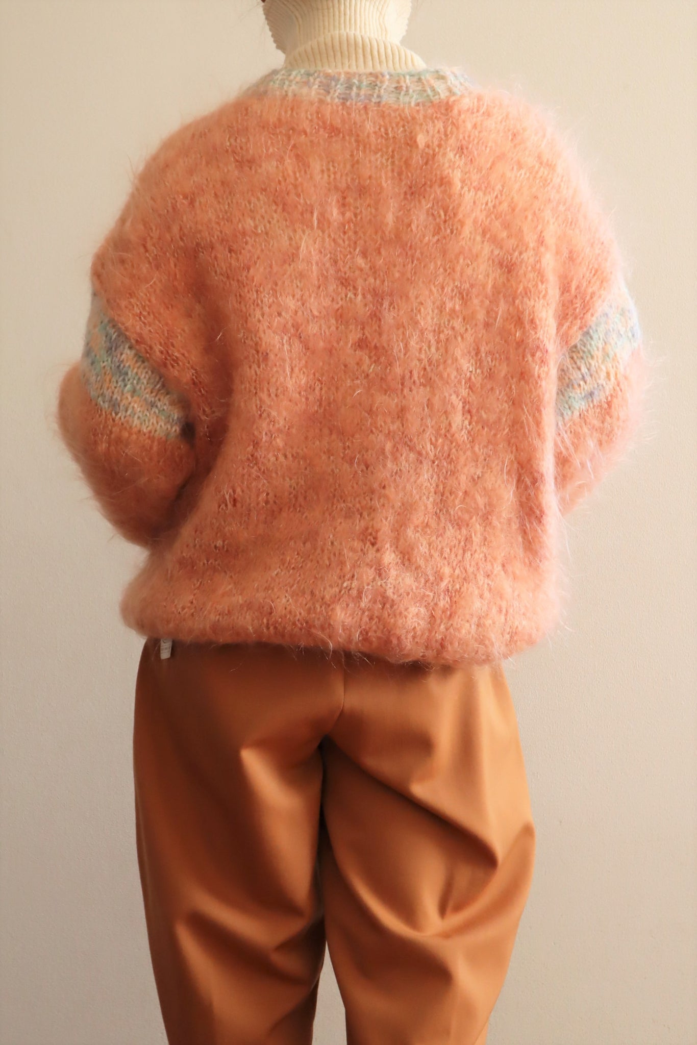 80s Hand Knit Pale Pink Mohair Cardigan