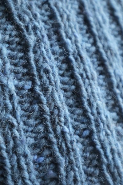 80s Hand Knit Pure Wool Blue Puff Sleeve Sweater