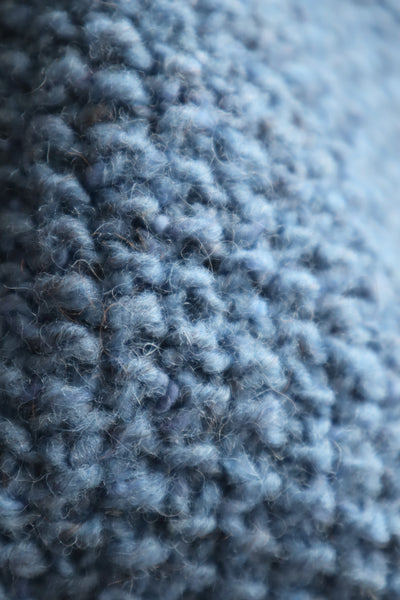 80s Hand Knit Pure Wool Blue Puff Sleeve Sweater