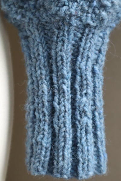 80s Hand Knit Pure Wool Blue Puff Sleeve Sweater