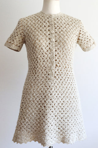 70s Crochet Knit Linen Cotton Blouse