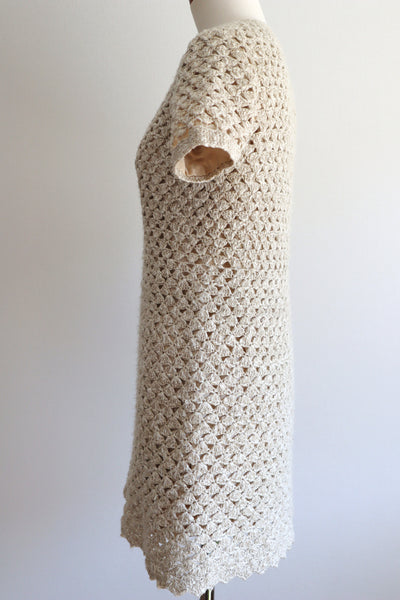 70s Crochet Knit Linen Cotton Blouse