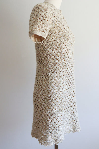 70s Crochet Knit Linen Cotton Blouse