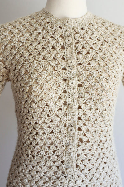 70s Crochet Knit Linen Cotton Blouse