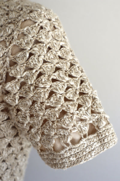 70s Crochet Knit Linen Cotton Blouse