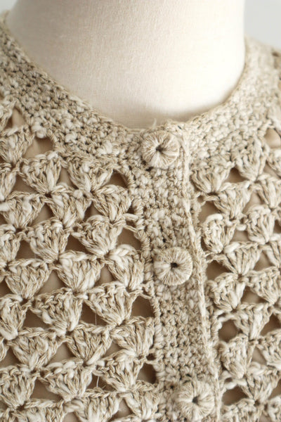 70s Crochet Knit Linen Cotton Blouse