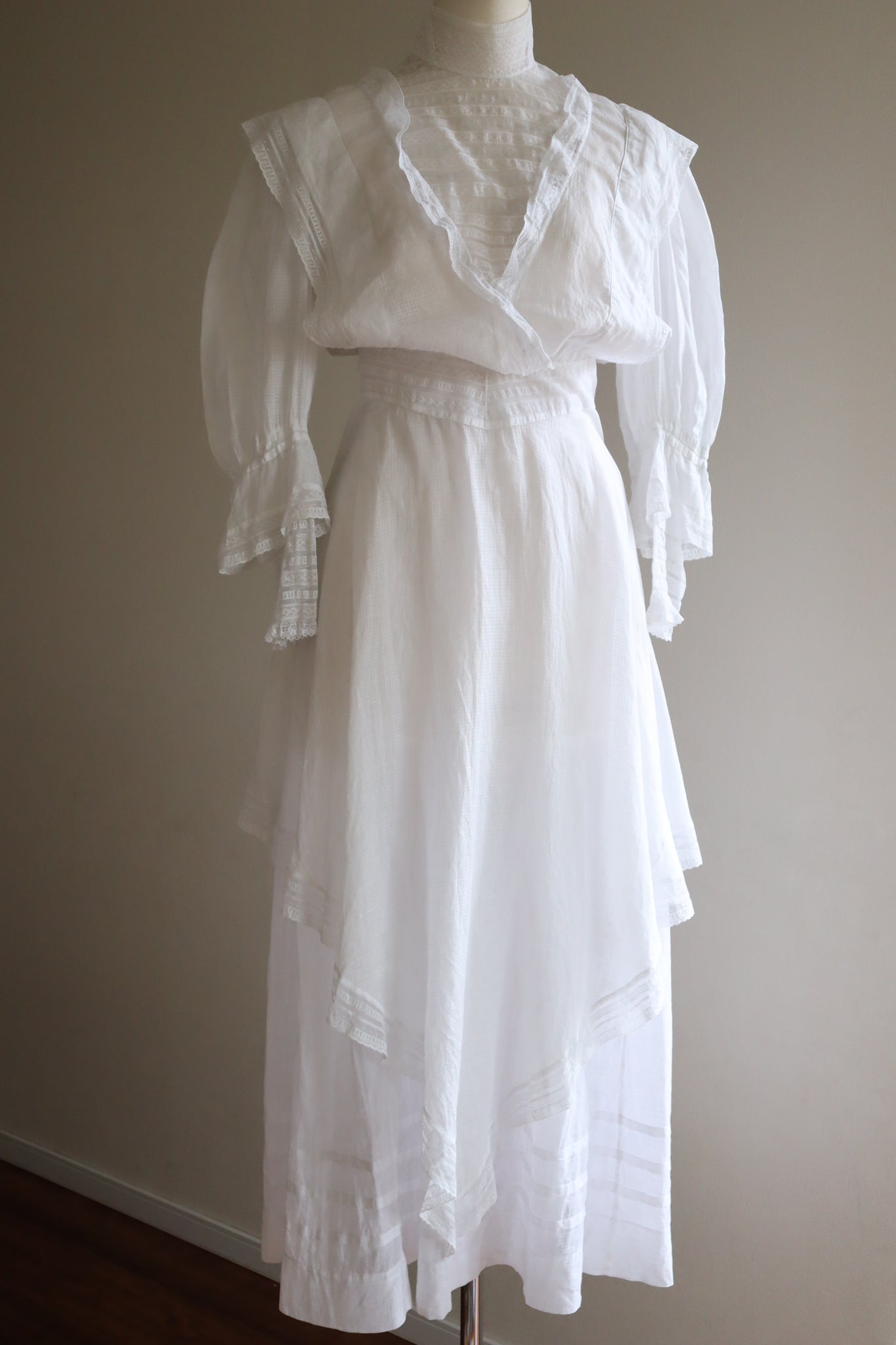 1910s Edwardian Sheer Lawn Cotton Tea Dress Blouse