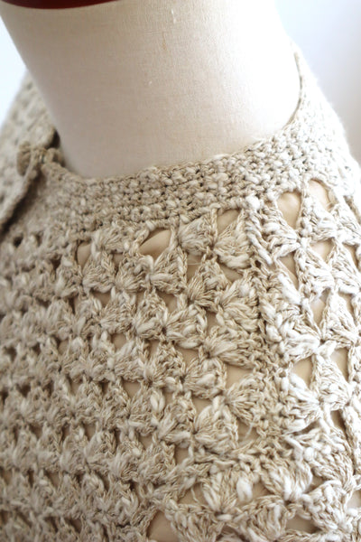 70s Crochet Knit Linen Cotton Blouse
