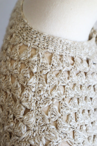 70s Crochet Knit Linen Cotton Blouse
