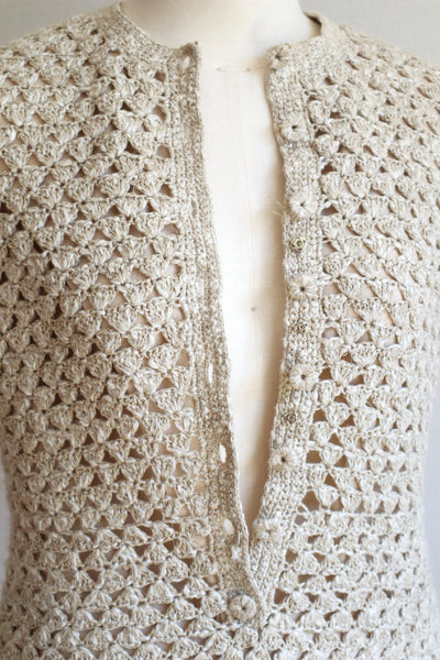 70s Crochet Knit Linen Cotton Blouse