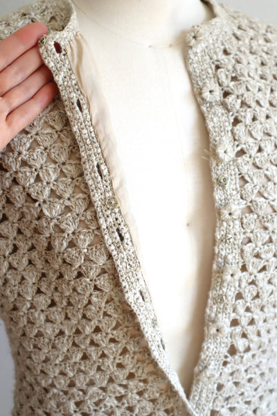 70s Crochet Knit Linen Cotton Blouse