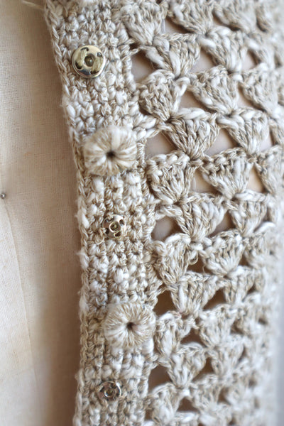 70s Crochet Knit Linen Cotton Blouse