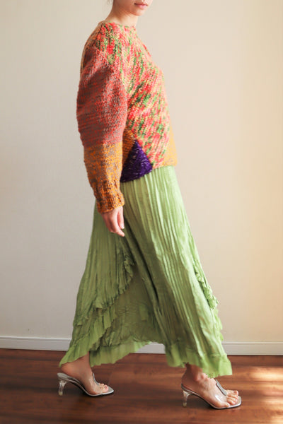 80s Green Pleated Long Skirt