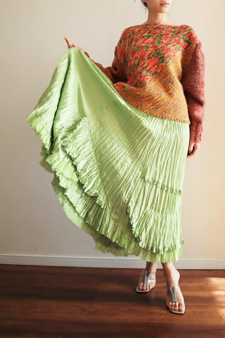 80s Green Pleated Long Skirt