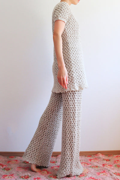 70s Crochet Knit Linen Cotton Blouse