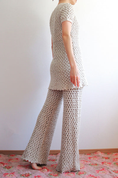70s Crochet Knit Linen Cotton Blouse