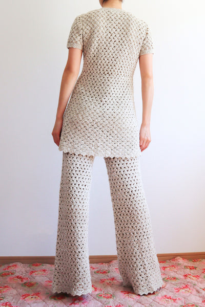 70s Crochet Knit Linen Cotton Blouse