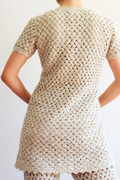 70s Crochet Knit Linen Cotton Blouse