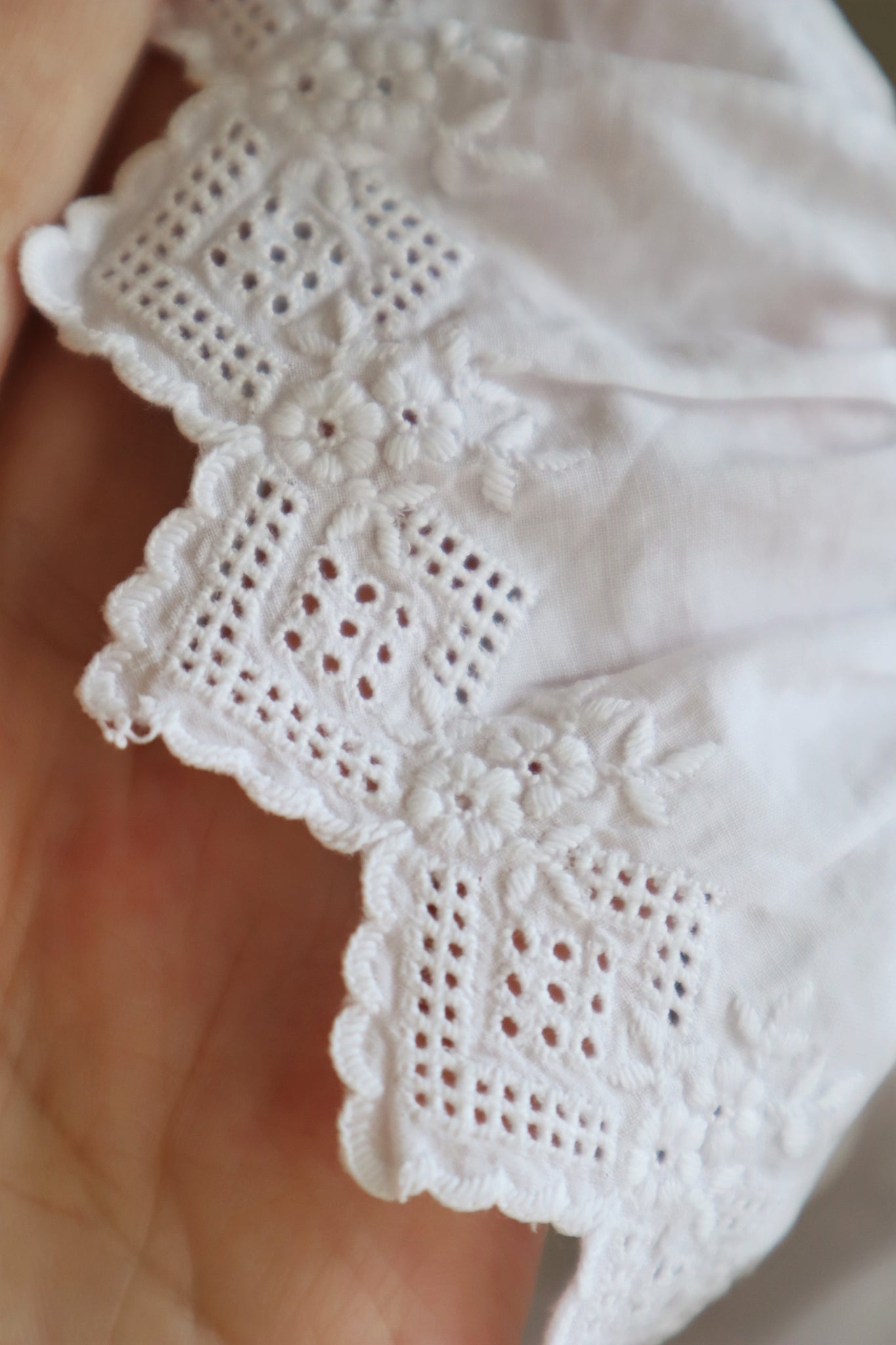 1900s Ruffled Sleeve Embroidered White Cotton Blouse