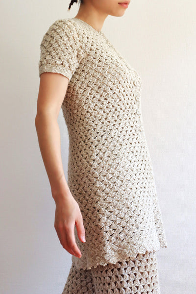 70s Crochet Knit Linen Cotton Blouse