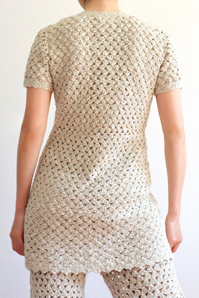 70s Crochet Knit Linen Cotton Blouse