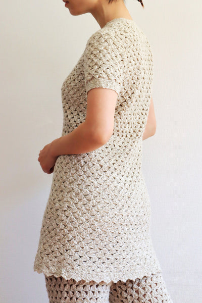 70s Crochet Knit Linen Cotton Blouse